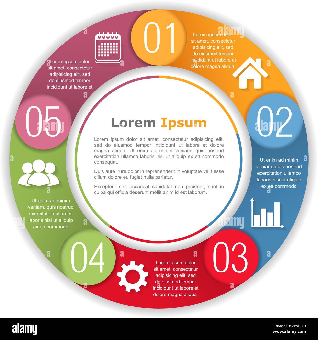 Circle infographics with five elements, steps or options, process ...