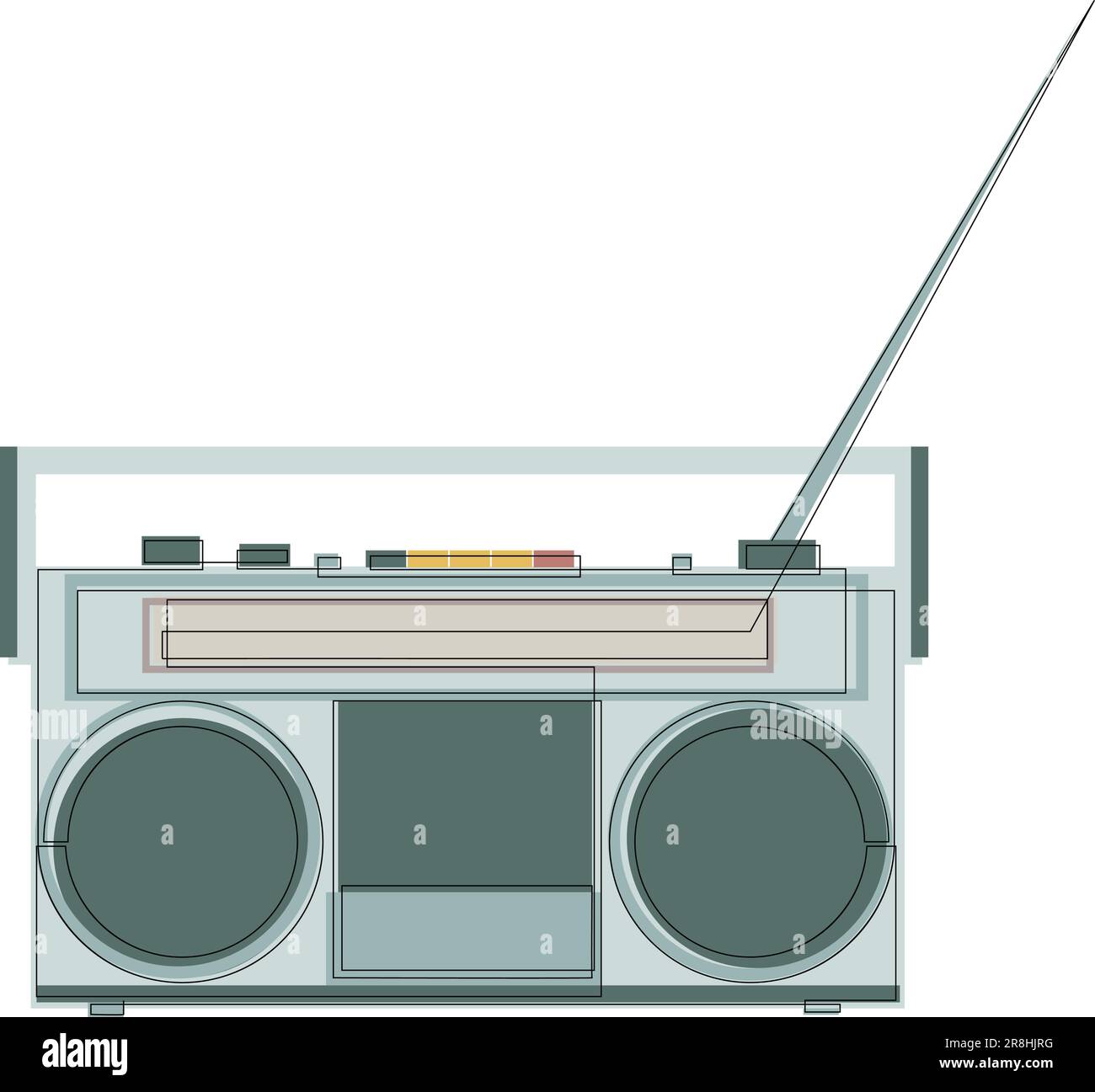 Retro radio cassette recorder drawn by line with colour. One line classic vintage audio concept. Old fashioned analog music play Stock Vector Image & Art - Alamy