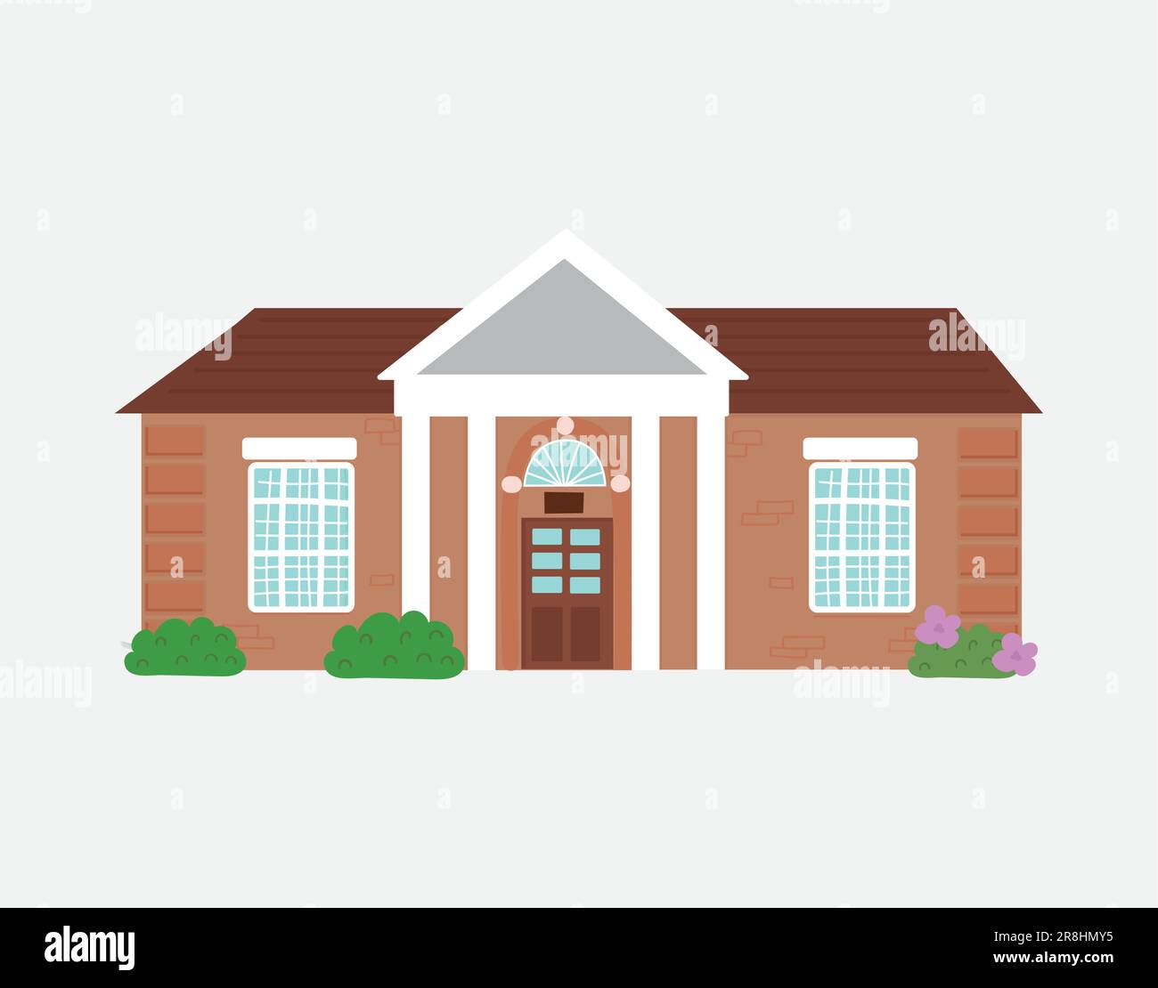 House exteriors icon. Residential town buildings architecture. Traditional home designs. Hand drawn real estate object with windows, doors and plants. Stock Vector