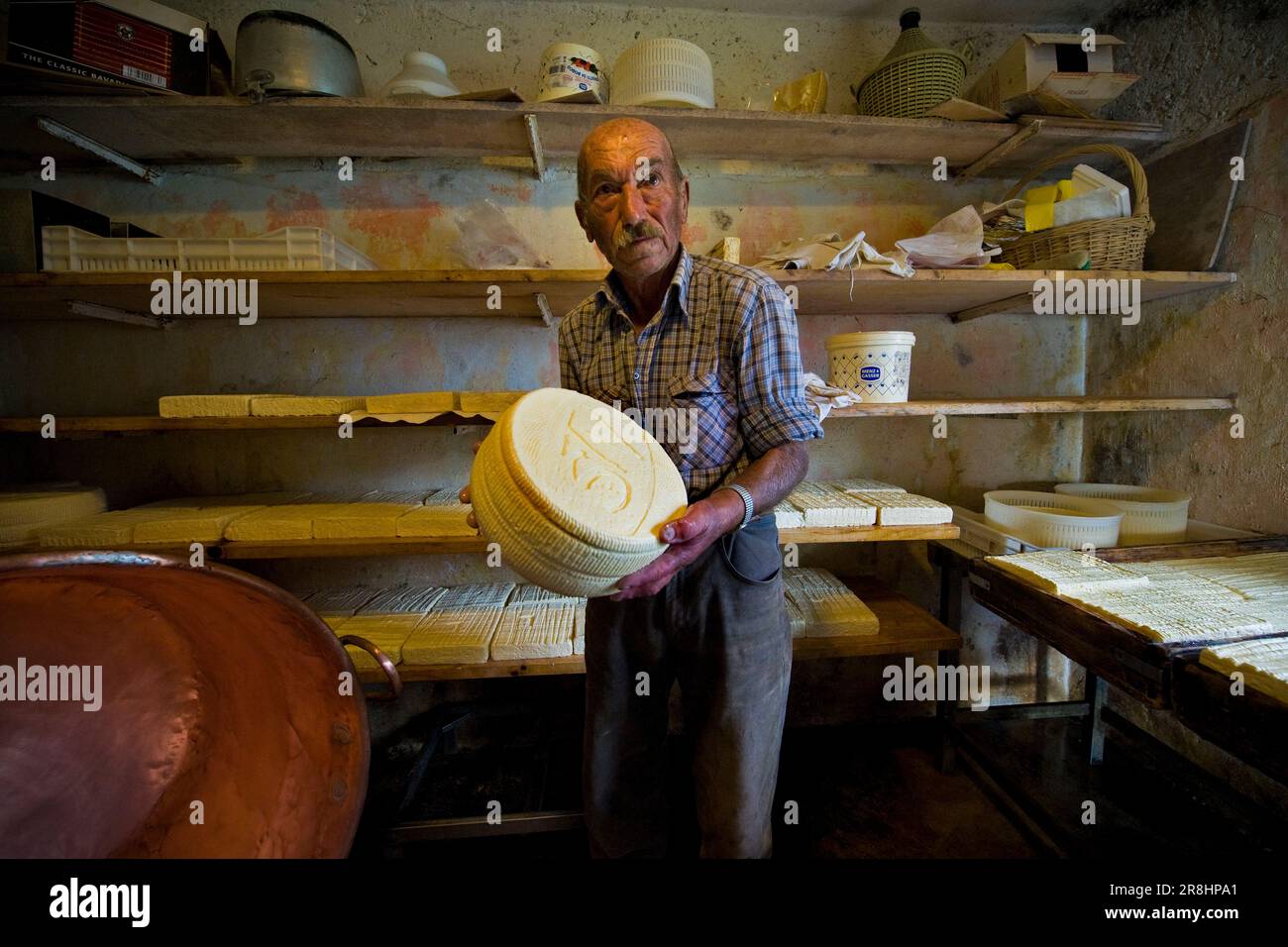 Guglielmo Locatelli in the Laboratory of His Dairy Pasture. Taleggio Valley. Lombardy. Italy Stock Photo