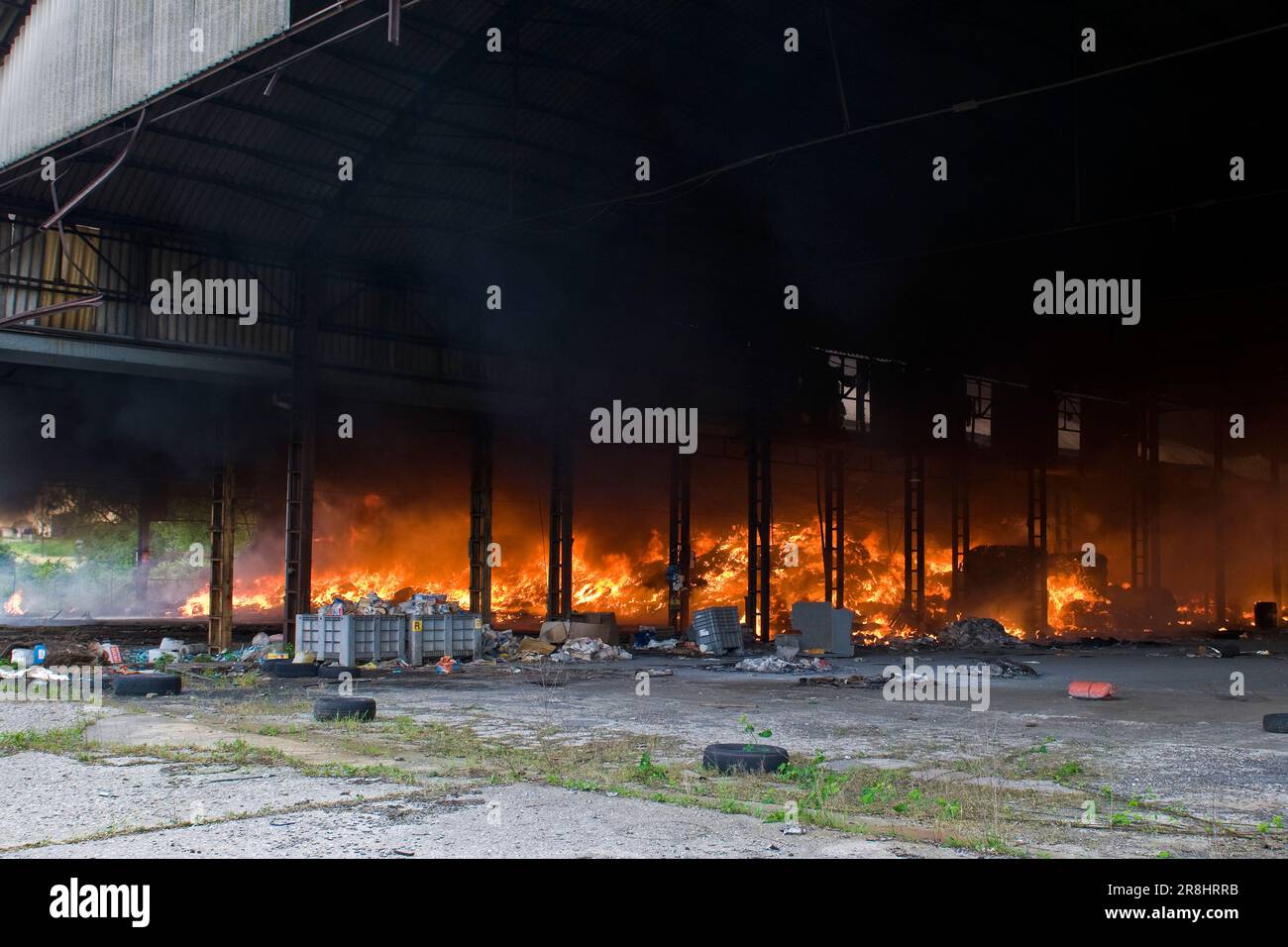 14.04.2011. Novara. Fire in Factory Stock Photo