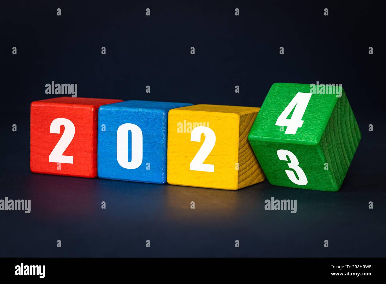2023 to 2024, White numbers with date on colored blocks, Merry
