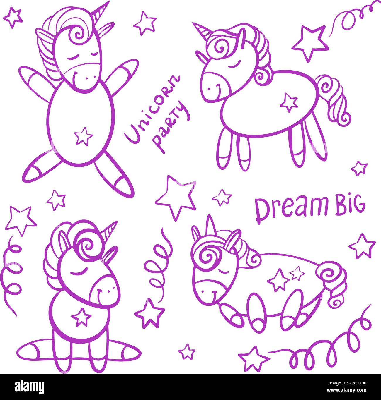 Vector Set Of Magical Cute Unicorns Fabulous Goods Are Hand Drawn In