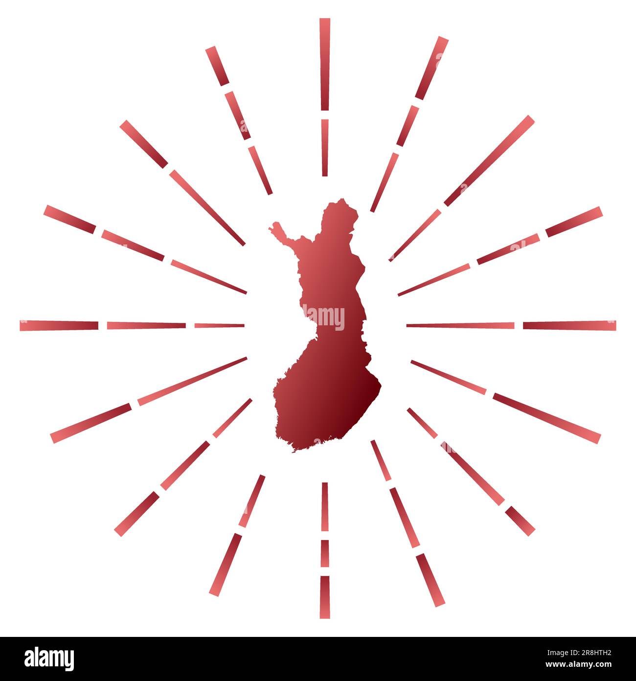 Finland gradiented sunburst. Map of the country with colorful star rays ...