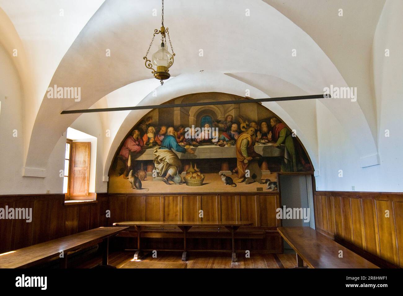 Refectory. Convent of Our Lady of Tears. Convent of Madonna Delle Lacrime. Dongo. Como Lake. Italy Stock Photo