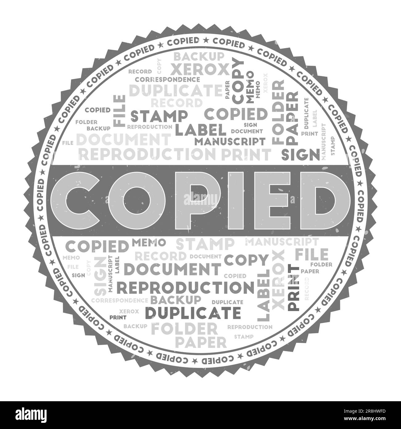 COPIED word image. Copied concept with word clouds and round text. Nice