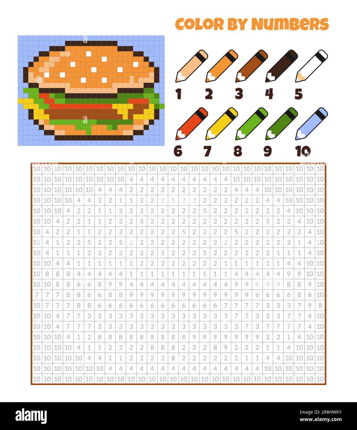 Color by numbers. Coloring book for kids.Pixel art Stock Vector