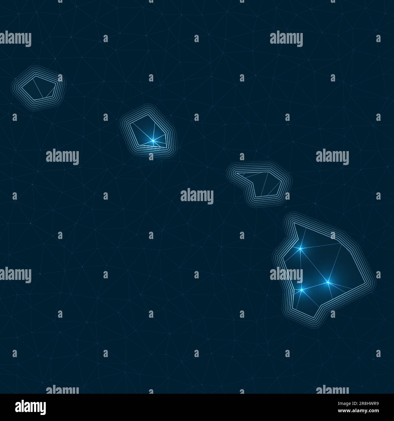 Hawaii network map. Abstract geometric map of the us state. Digital