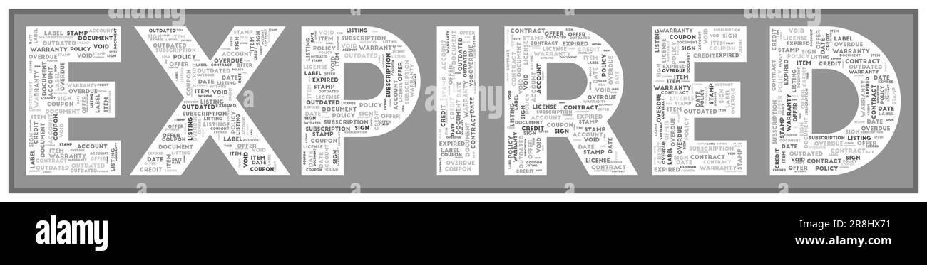 EXPIRED text filled with related keywords of various sizes. Expired word cloud. Cool vector illustration. Stock Vector