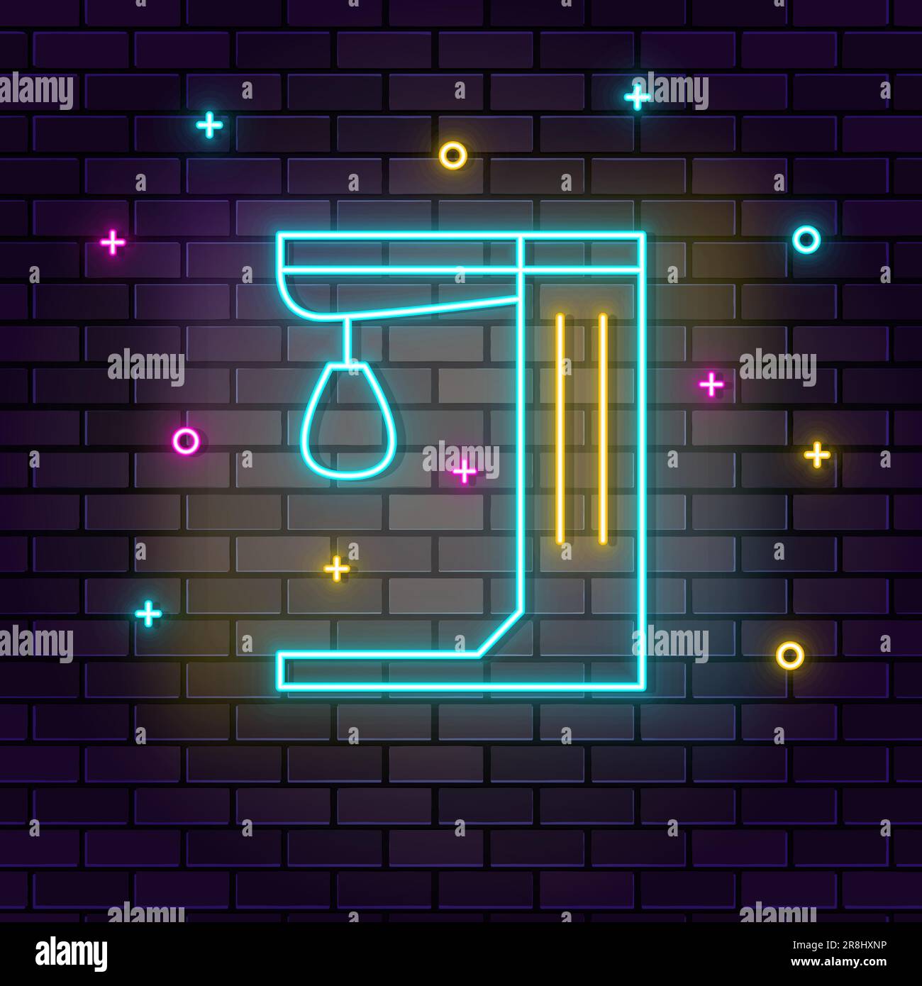 Punch game retro arcade neon on wall. Dark background brick wall neon icon Stock Vector Image