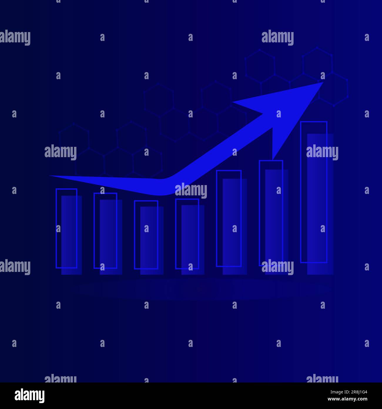 Futuristic blue, technology background with arrow, diagram. Big data and business growth, interest, currency stocks and investment economics. Stock Vector
