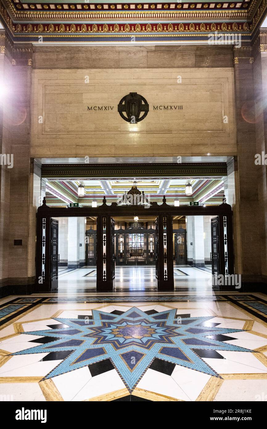 Star floor mosaic, interior of the art deco style Vestibules at Freemasons Hall, London, England, UK Stock Photo
