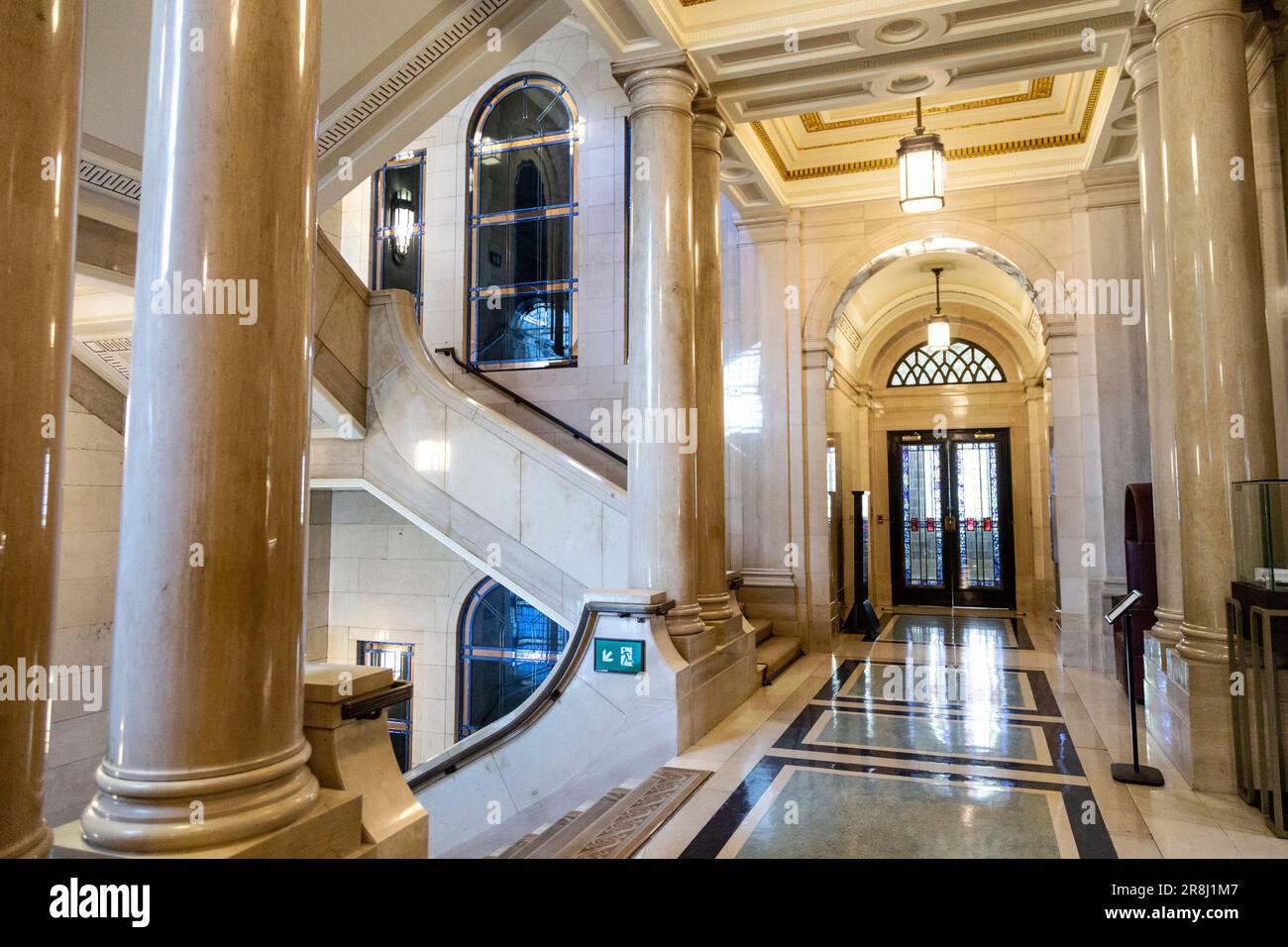 Art deco style stone staircase at the Freemasons Hall, London, England, UK Stock Photo