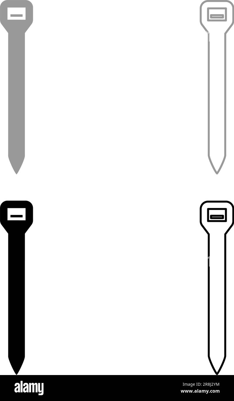 Cable tie zip building material set icon grey black color vector