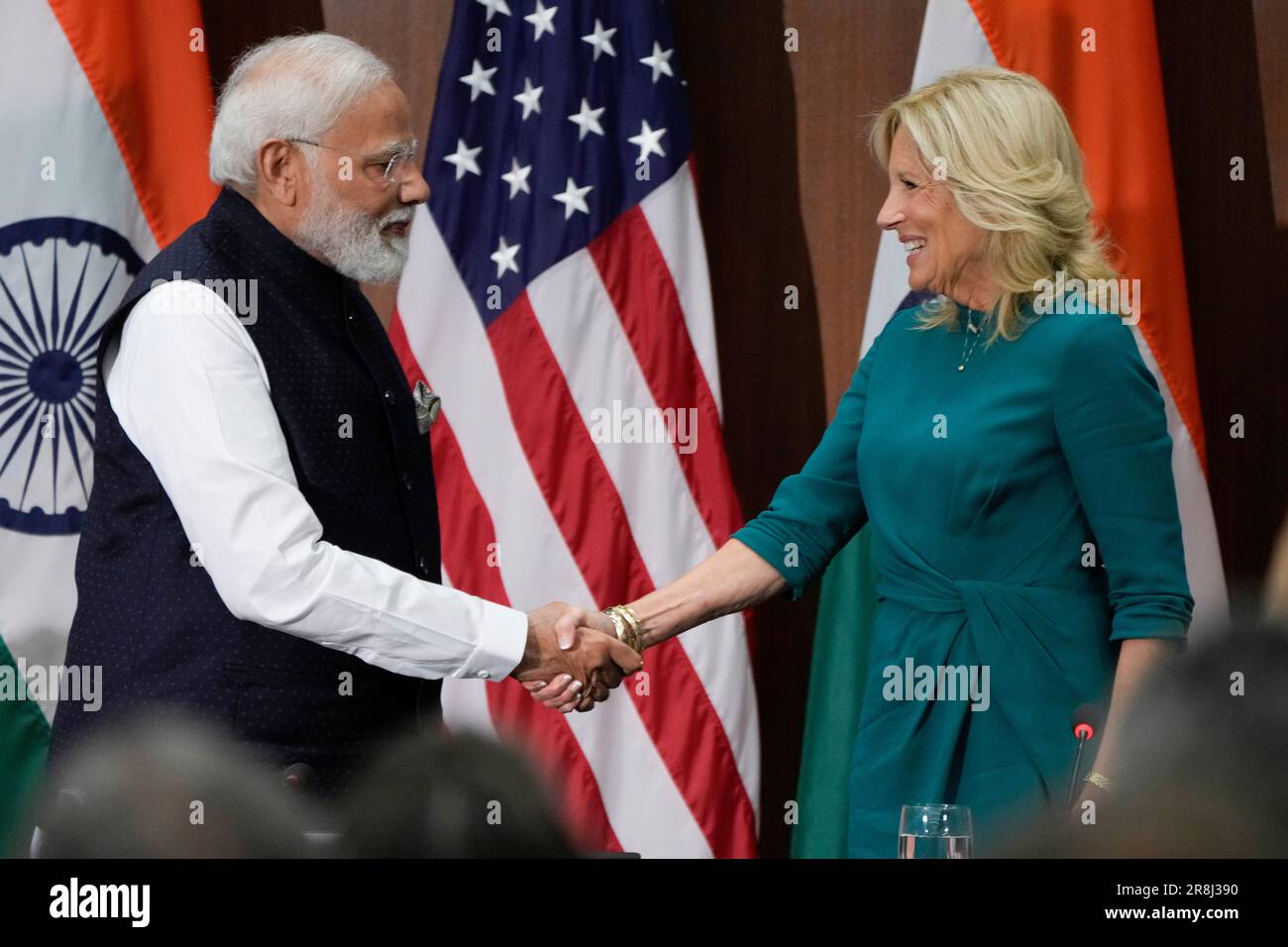 View of First lady Jill Biden and India's Prime Minister Narendra Modi shake ...