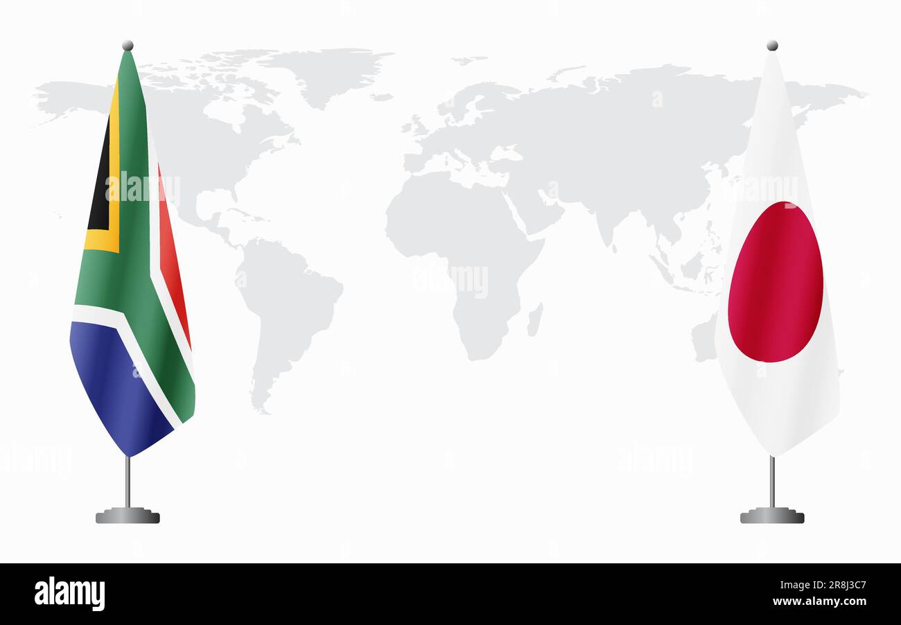 South Africa and Japan flags for official meeting against background of