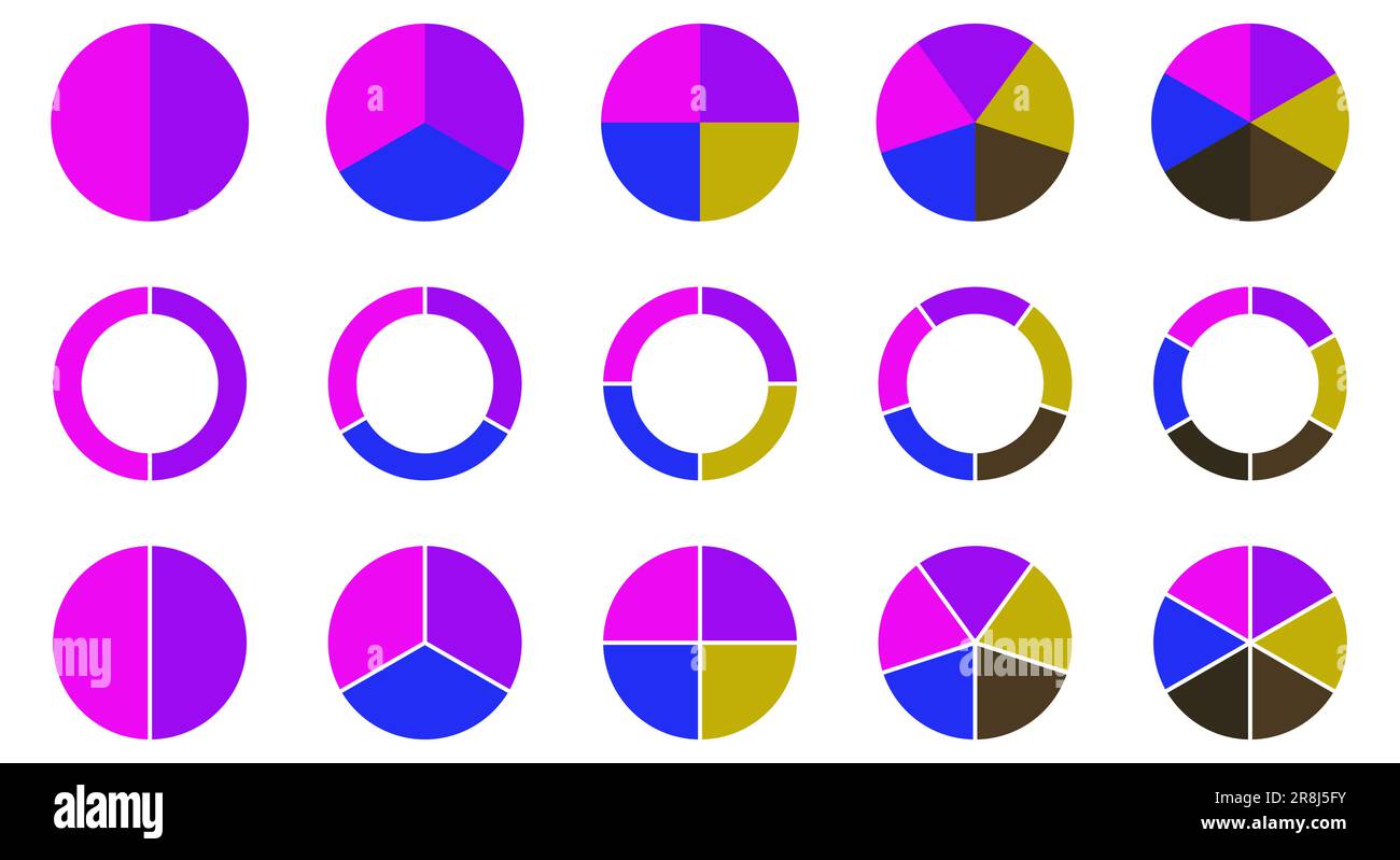Circle pie chart signs. Colorful diagram collection with 2,3,4,5,6