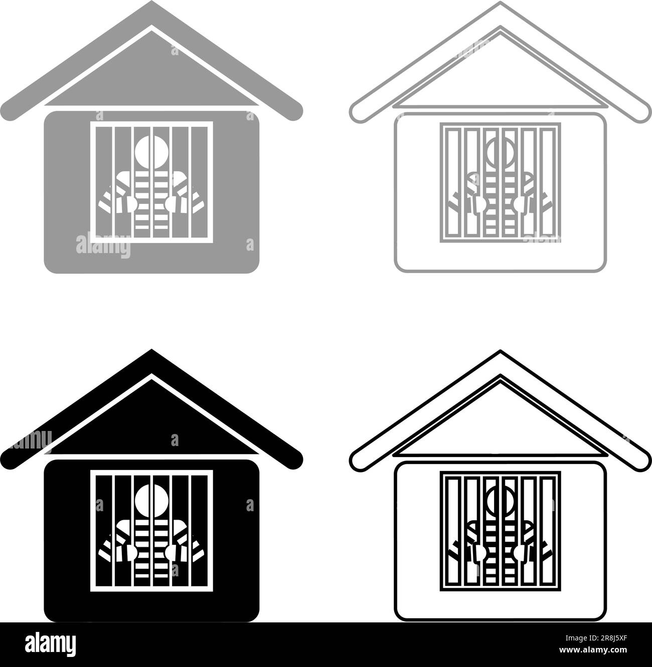 Prisoner in prison building set icon grey black color vector illustration image simple solid fill outline contour line thin flat style Stock Vector