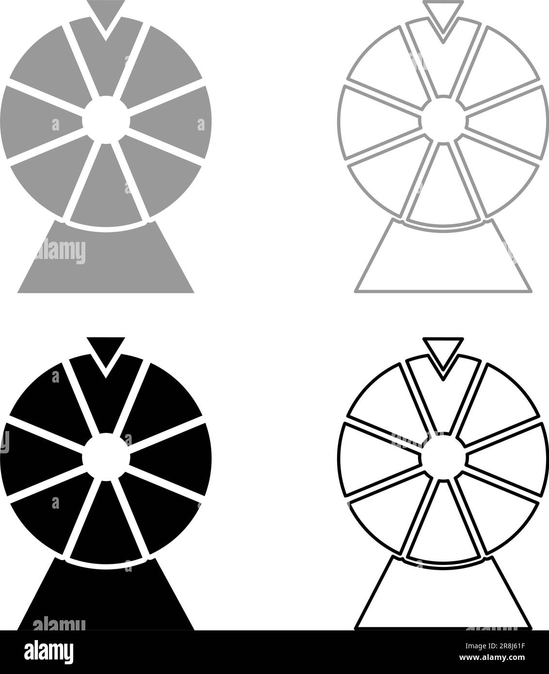 Fortune wheel drum lucky spin game casino gambling winner roulette set icon grey black color vector illustration image simple solid fill outline Stock Vector