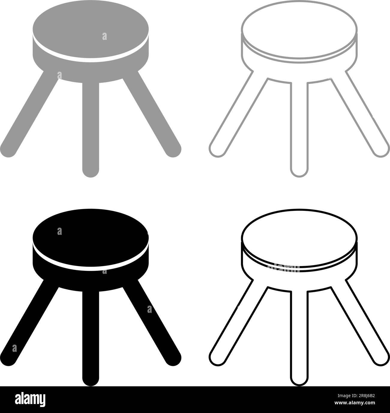 Stool with three legs furniture legged household concept set icon grey black color vector