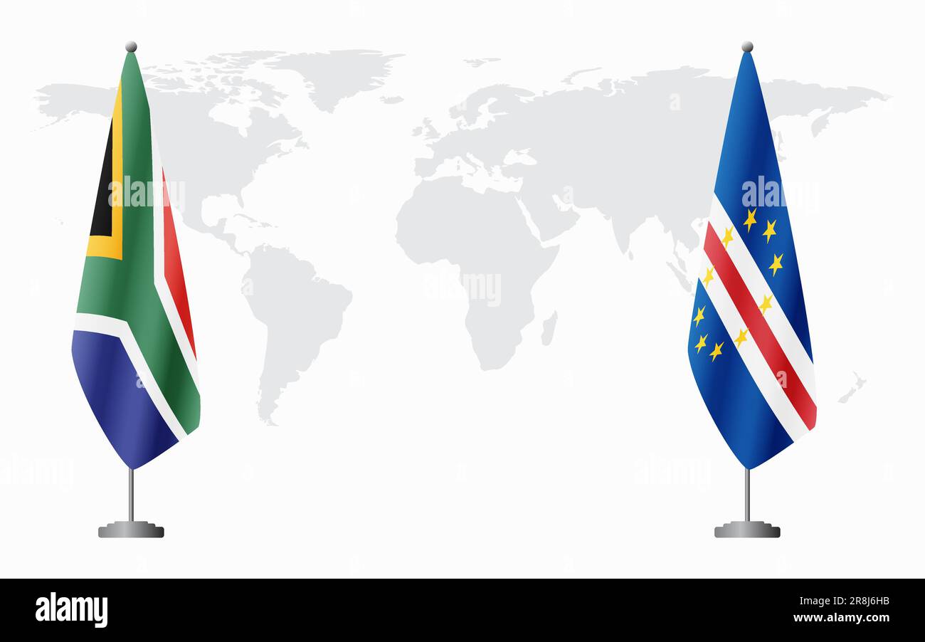 South Africa and Cape Verde flags for official meeting against background of world map. Stock Vector