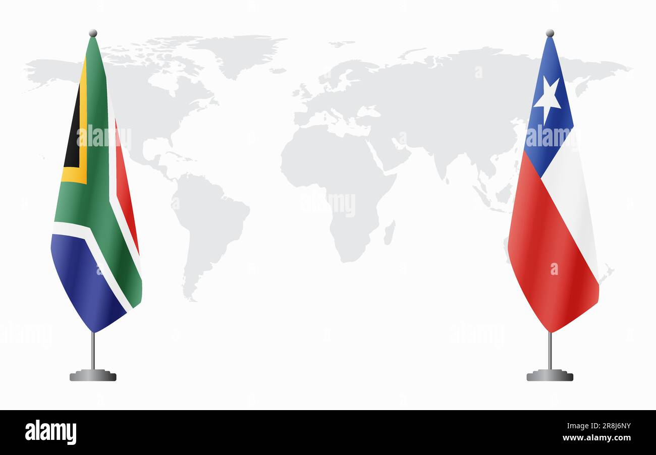 South Africa and Chile flags for official meeting against background of