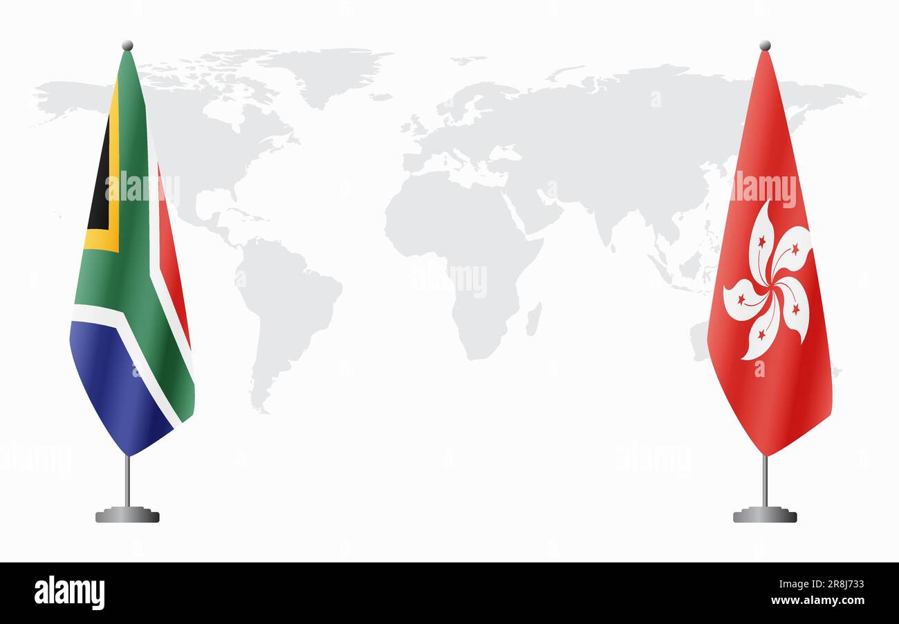 South Africa and Hong Kong flags for official meeting against