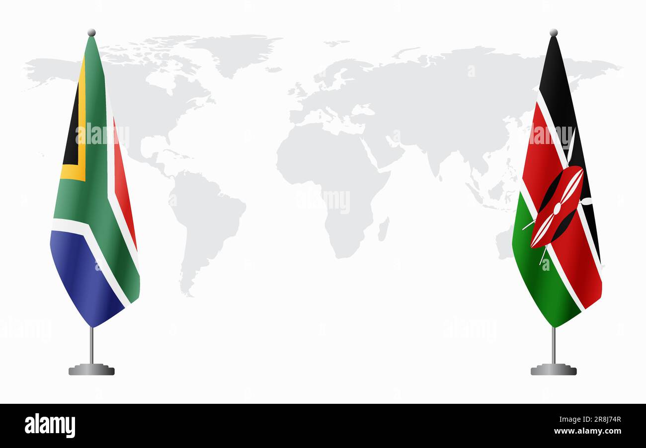 South Africa and Kenya flags for official meeting against background of world map Stock Vector