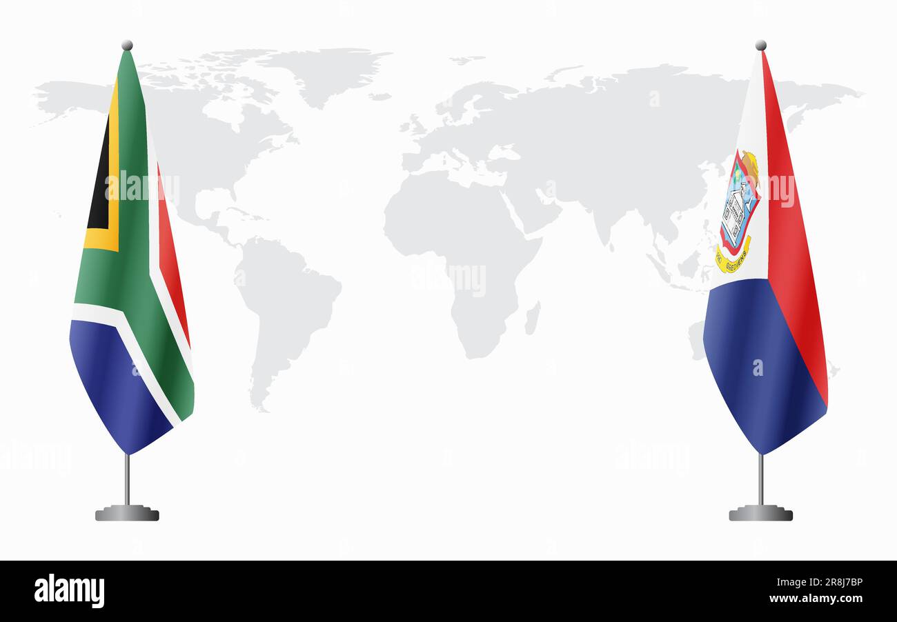 South Africa and Sint Maarten flags for official meeting against background of world map. Stock Vector