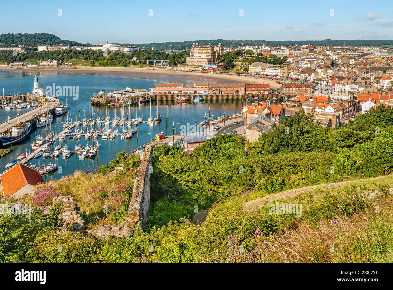 Elevated view over the Fishing Harbour of Scarborough, North Yorkshire, England Stock Photo