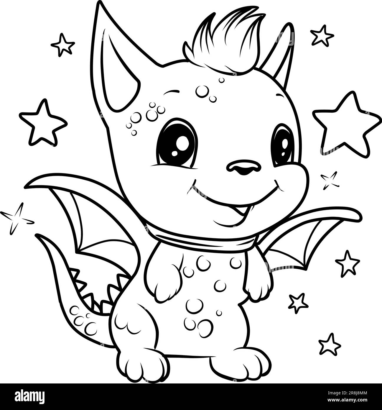 COLORING PAGE dinosaur baby. Dragon cute funny character linear ...