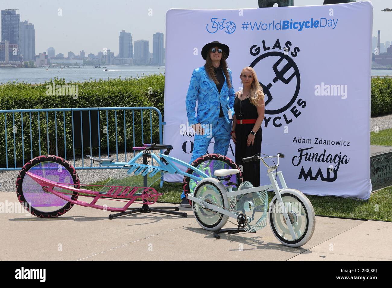 Ny, USA. 2nd June, 2023. United Nations, New York, USA, June 02, 2023 - MAD  Bicycles Artist Adam Zdanowicz, and Agnieszka Olczak of OLCZAK SZKLO at  United Nations Celebrating the World Bicycle