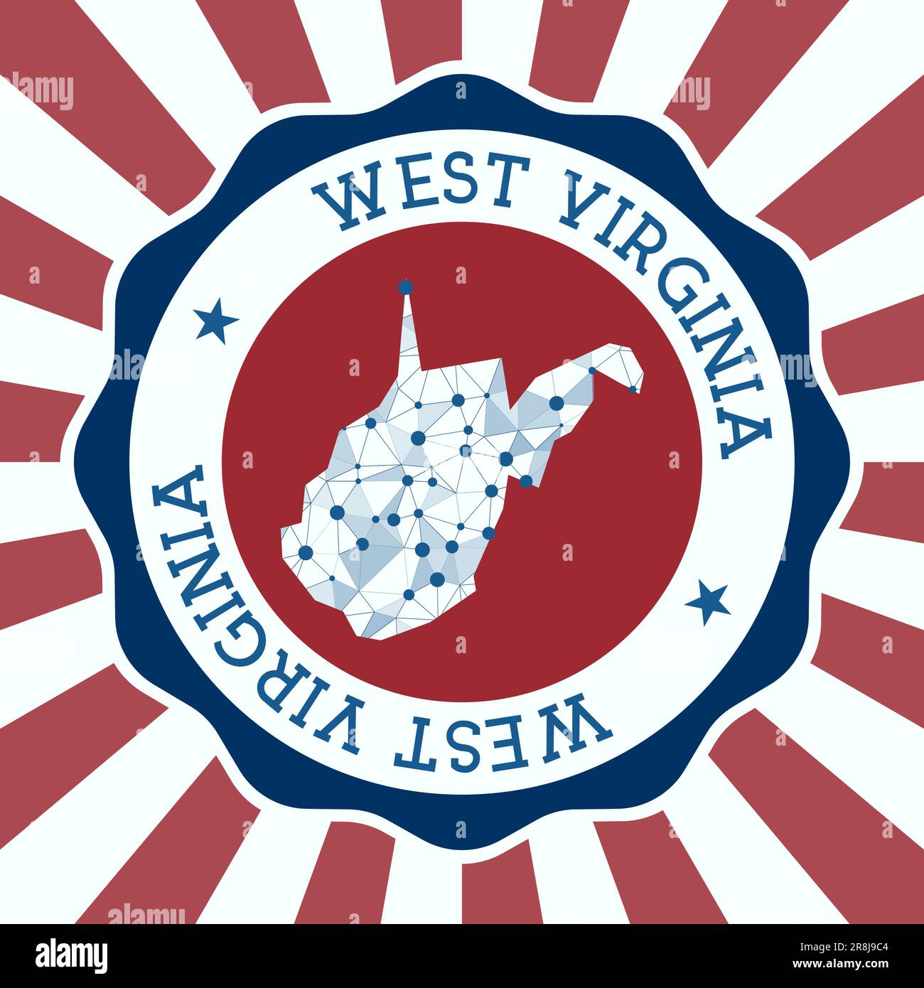 West Virginia Badge. Round logo of us state with triangular mesh map ...