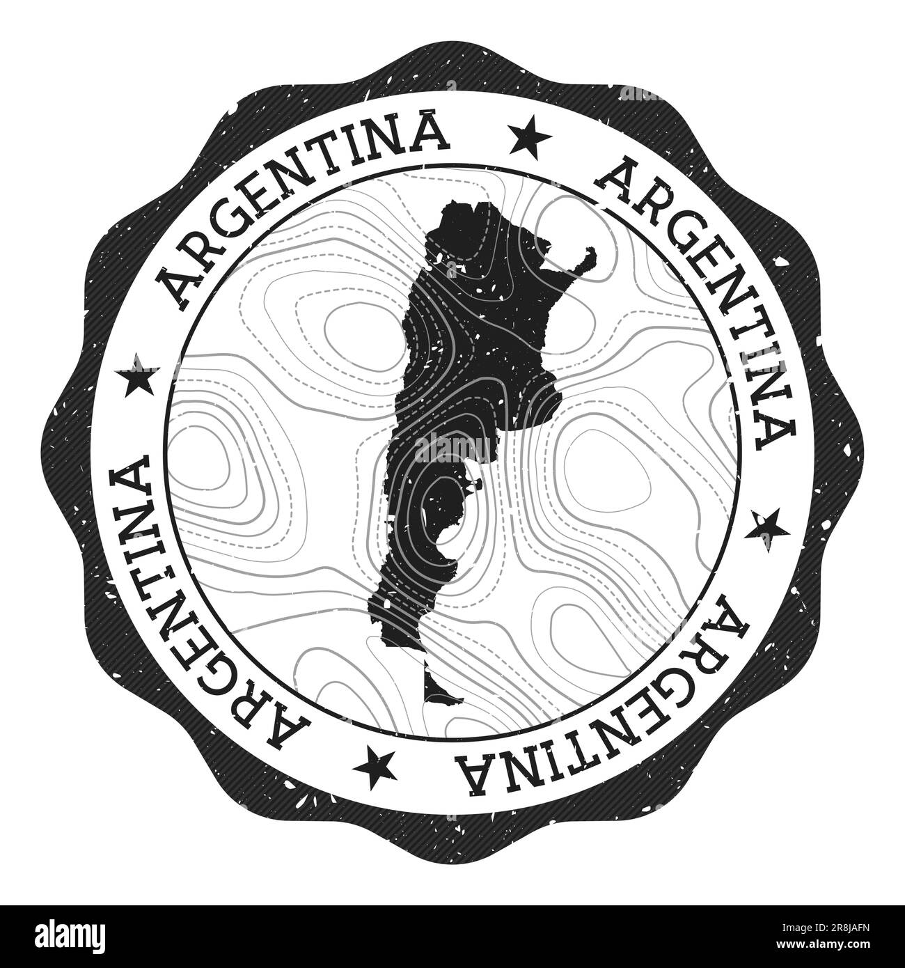 Argentina outdoor stamp. Round sticker with map of country with topographic isolines. Vector illustration. Stock Vector