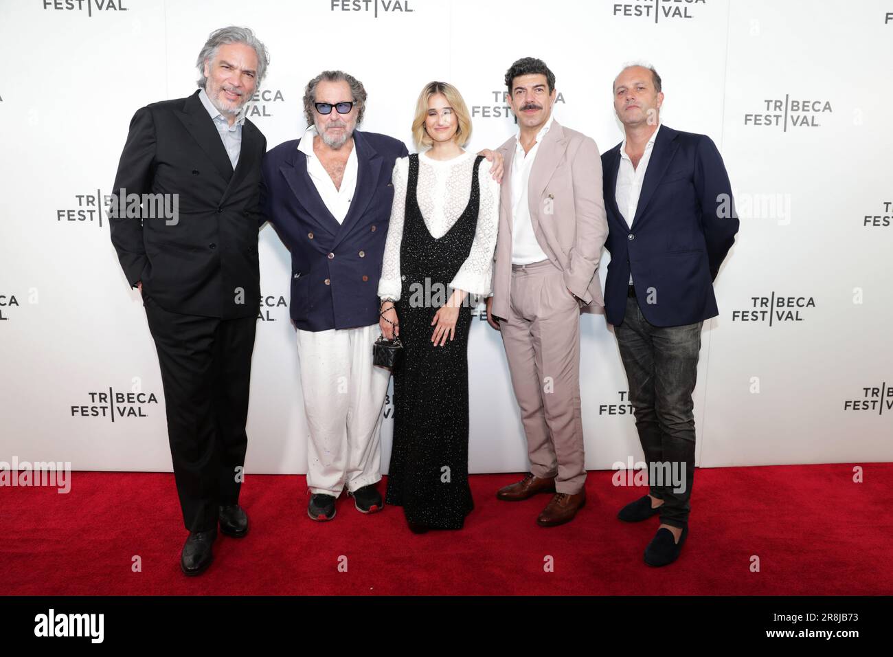 June 10, 2023, NY, USA: New York, USA, June 10, 2023 - (L-R) Andrea Di Stefano, Julian Schnabel, Linda Caridi, Pierfrancesco Favino and Francesco Melzi attend The Last Night of Amore Premiere during the 2023 Tribeca Festival at AMC 19th Street on June 10, 2023 in New York City. Photo: Giada Papini Rampelotto/EuropaNewswire (Credit Image: © Luiz Rampelotto/ZUMA Press Wire) EDITORIAL USAGE ONLY! Not for Commercial USAGE! Stock Photo