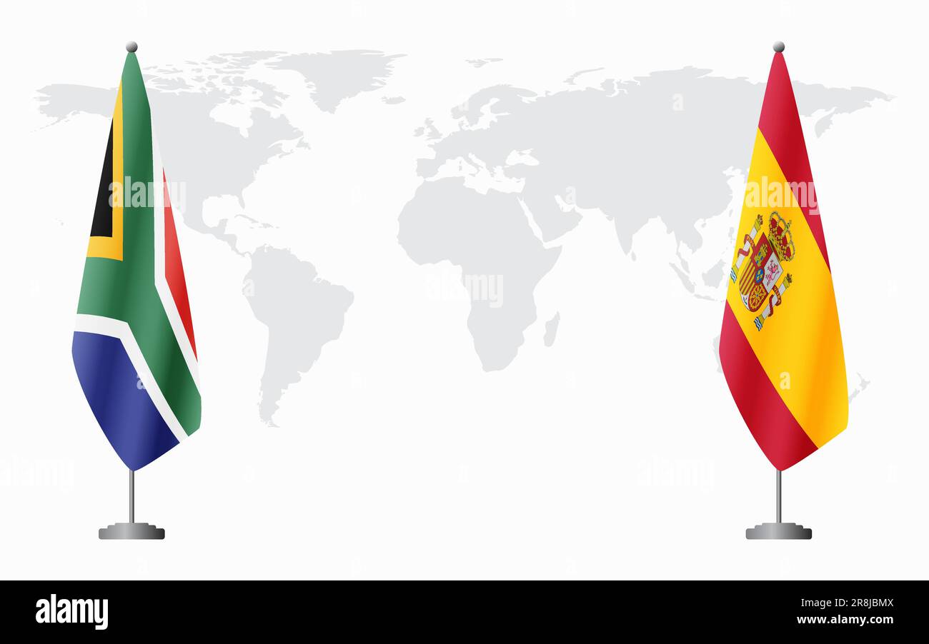 South Africa and Spain flags for official meeting against background of