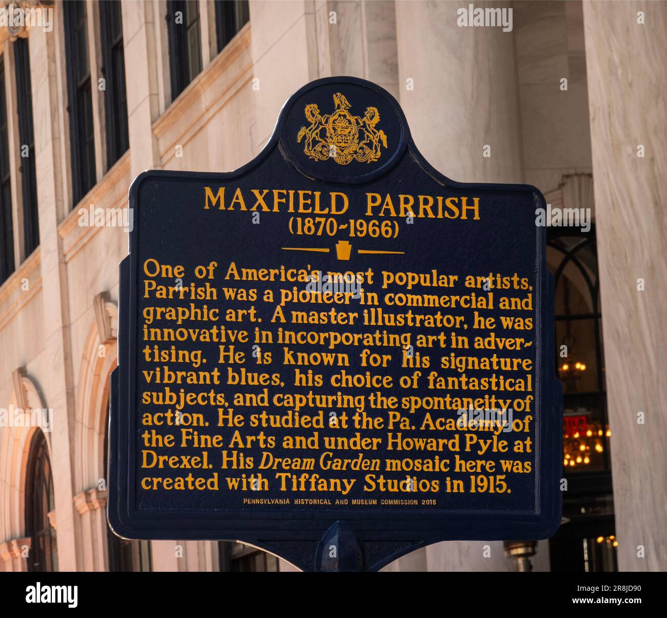 historical marker for illustrator Maxfield Parrish in Philadelphia PA Stock Photo