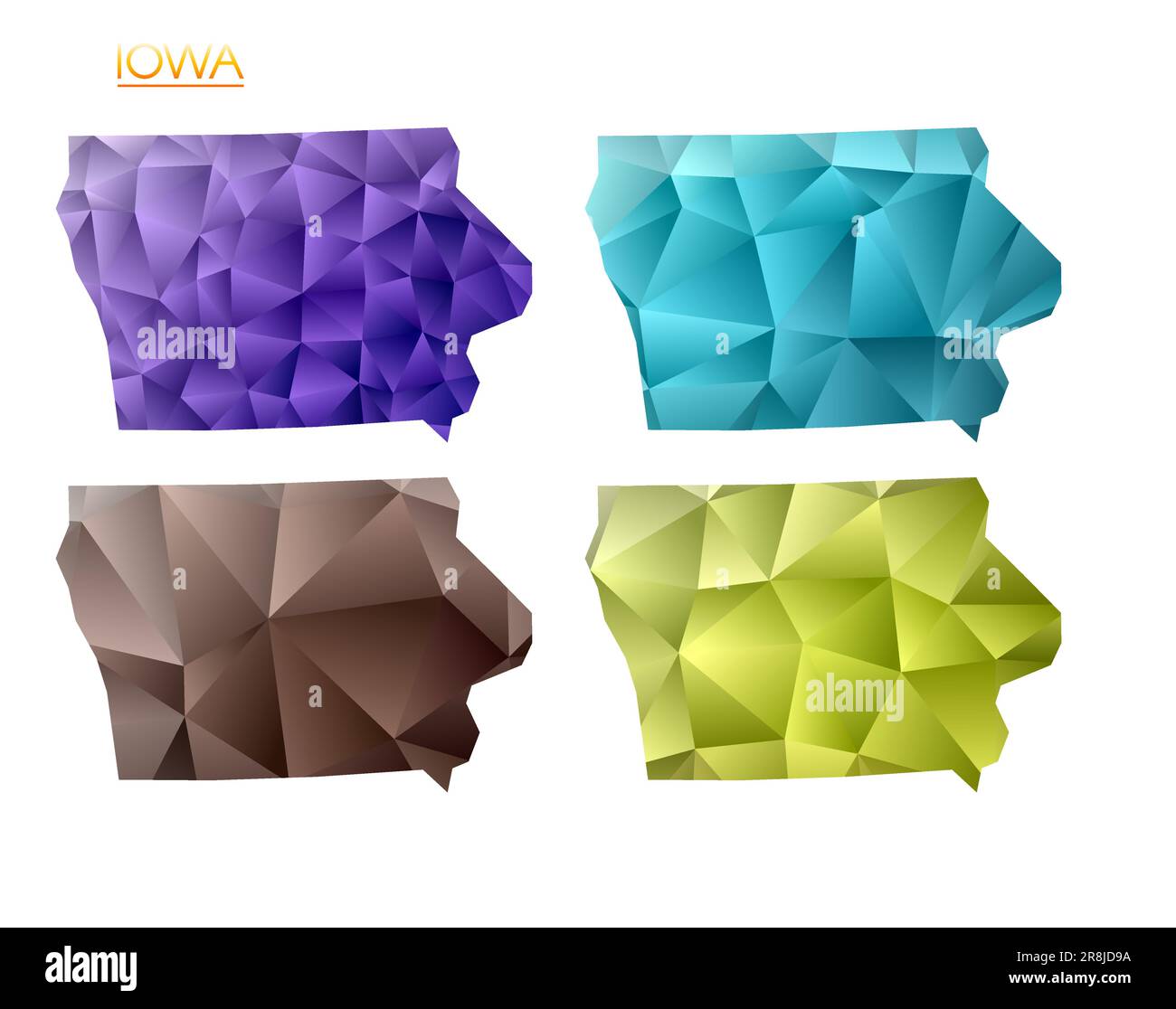 Set of vector polygonal maps of Iowa. Bright gradient map of US state ...