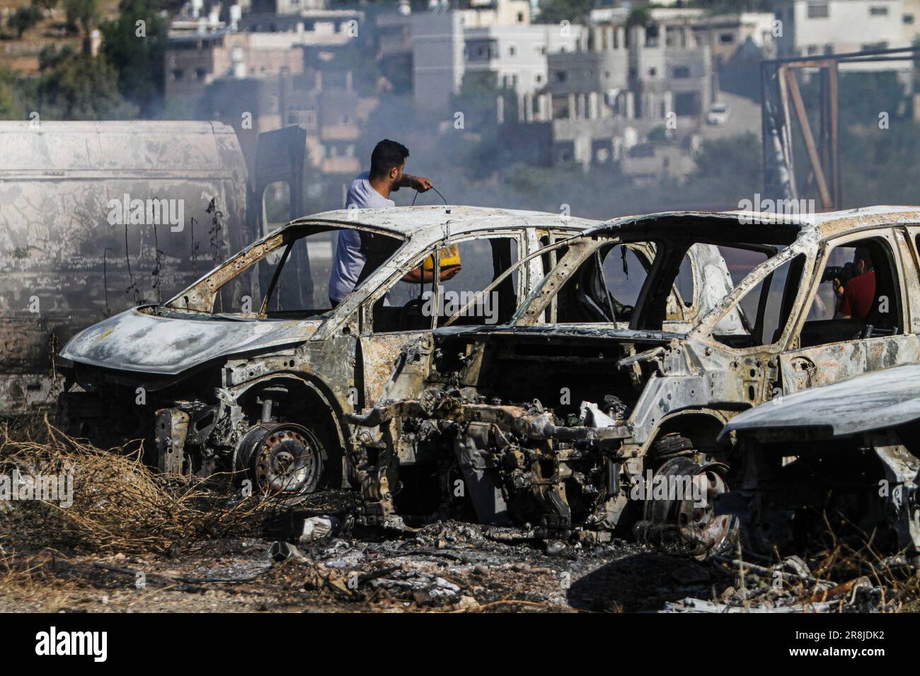 Al Laban Al Sharkiyeh, Palestine. 21st June, 2023. View of burnt cars ...