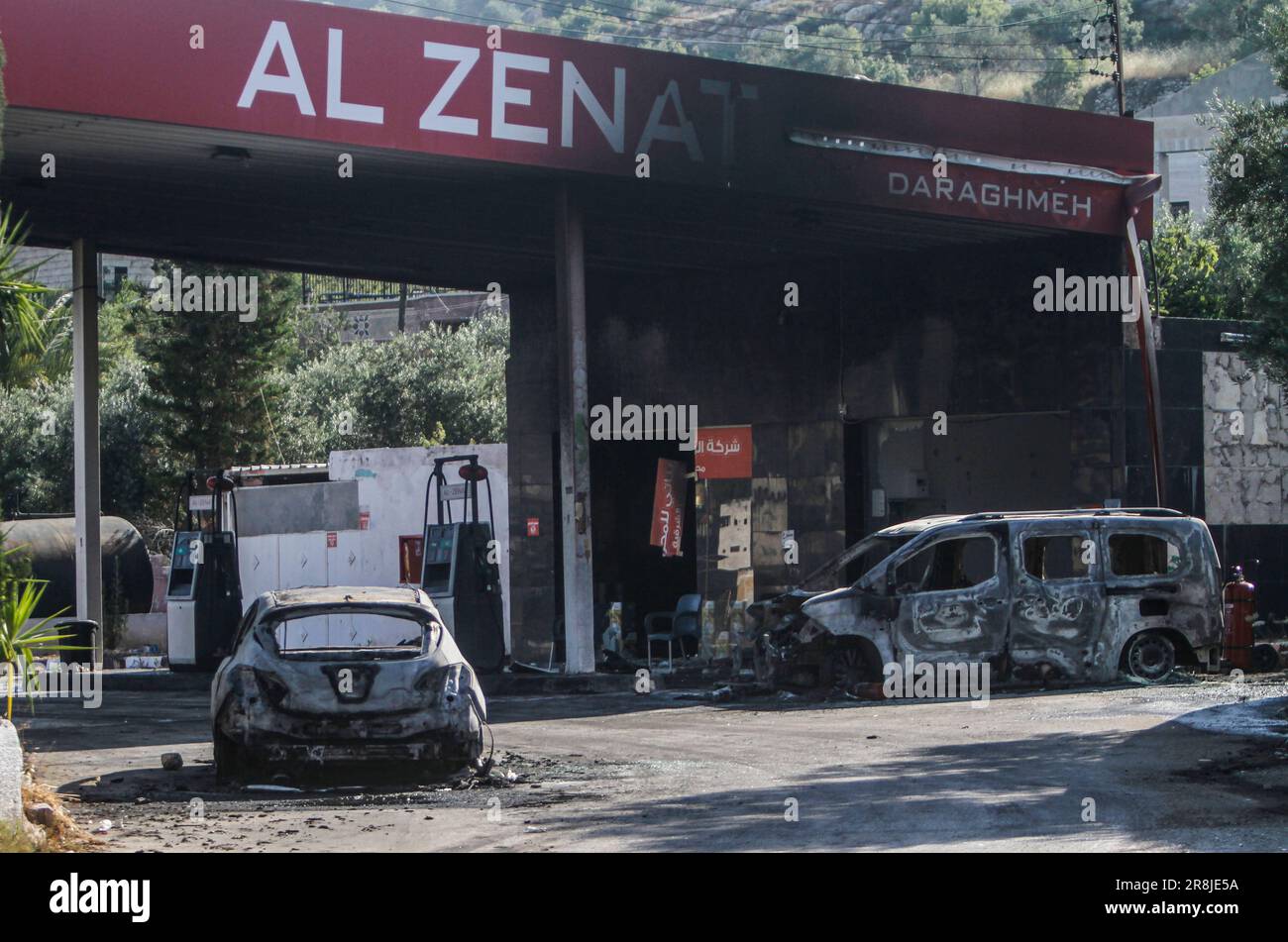 Al Laban Al Sharkiyeh, Palestine. 21st June, 2023. View of a burnt gas ...