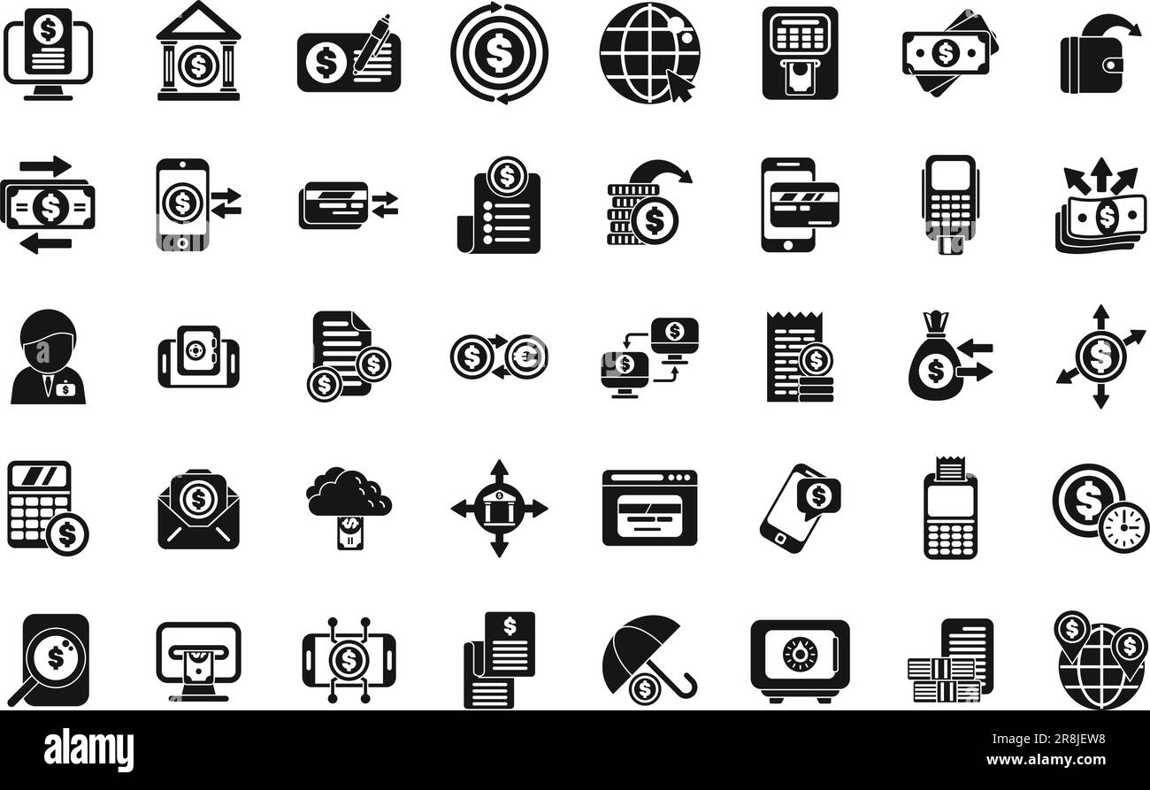 Banking transactions icons set simple vector. Online bank. Mobile app ...