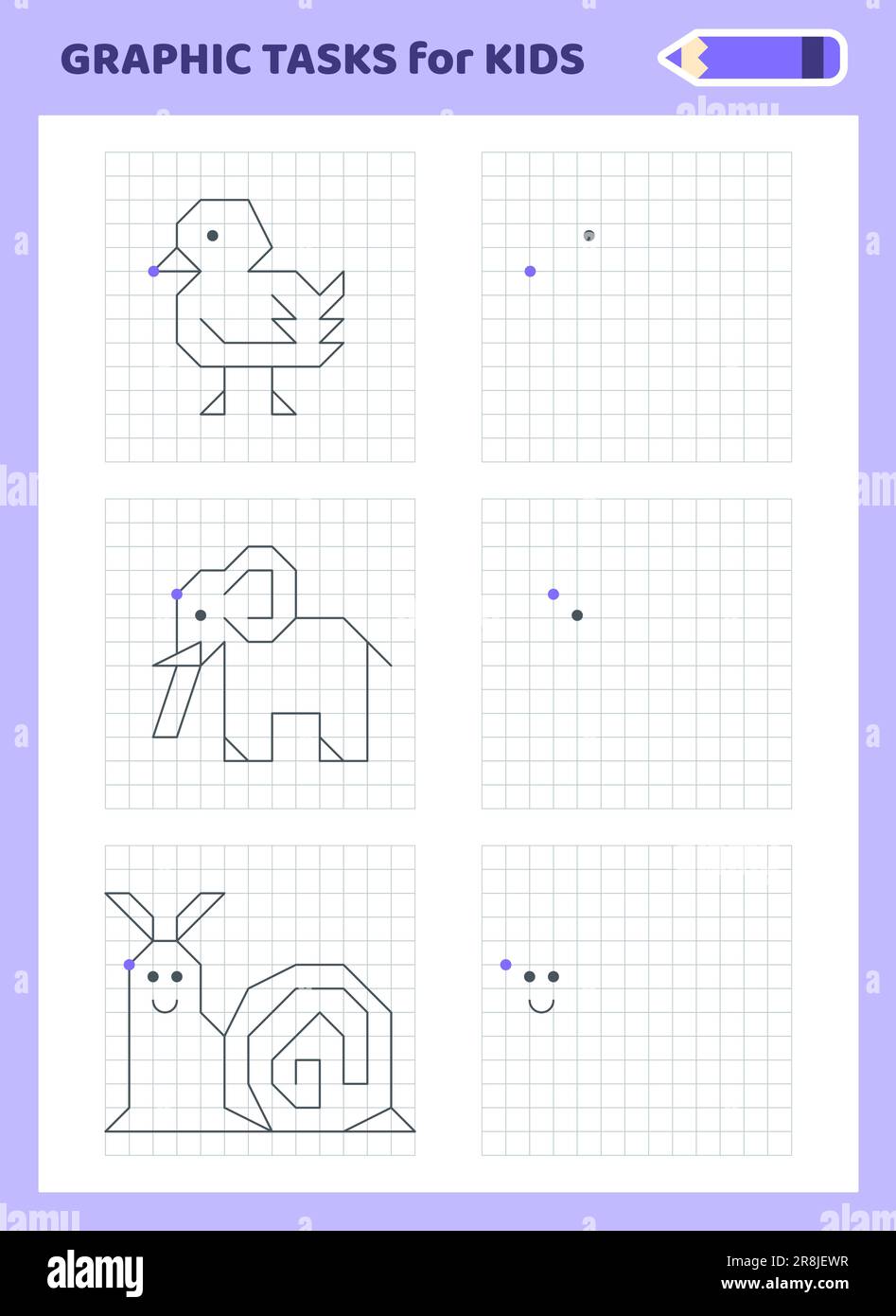 Graphic tasks by cells. Educational games for kids Stock Vector Image ...