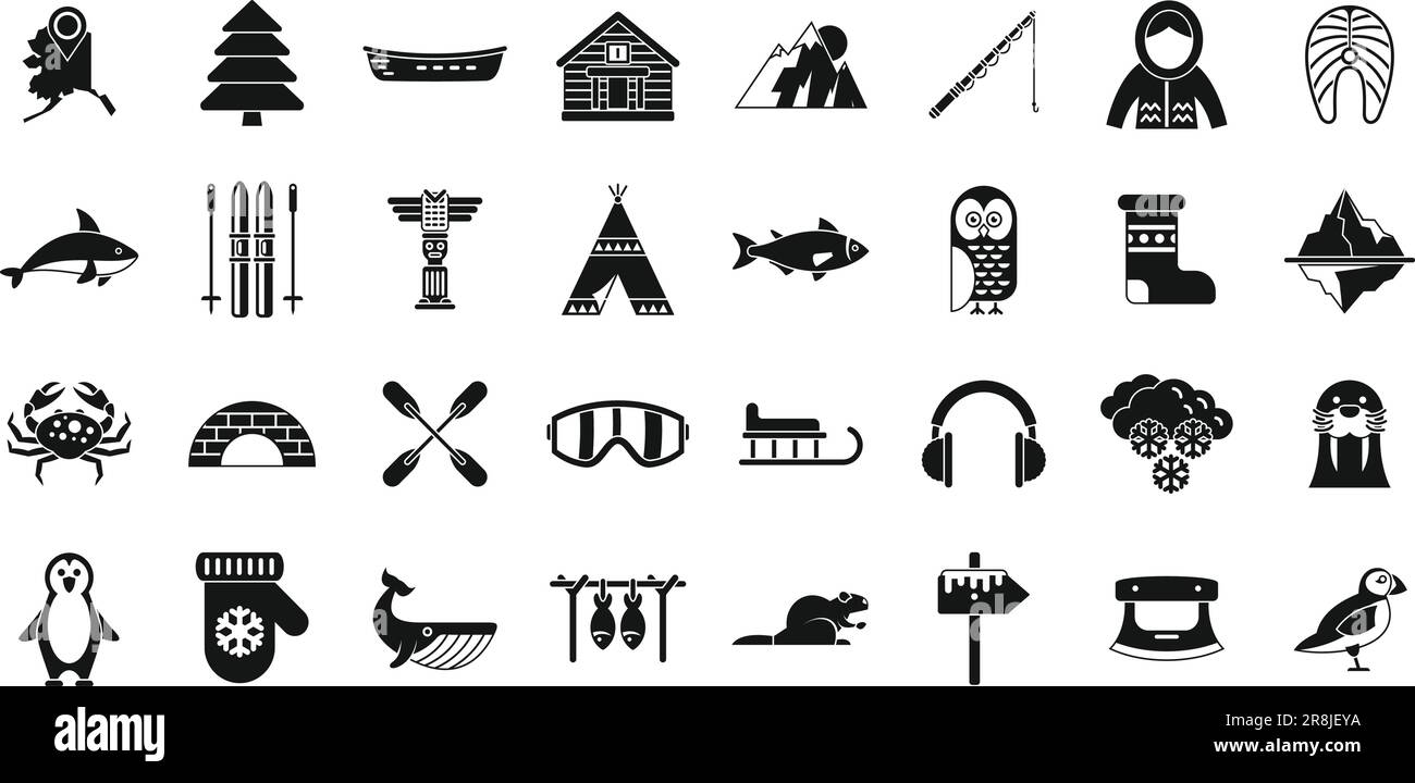 Alaska icons set simple vector. Sled dog. People igloo Stock Vector ...