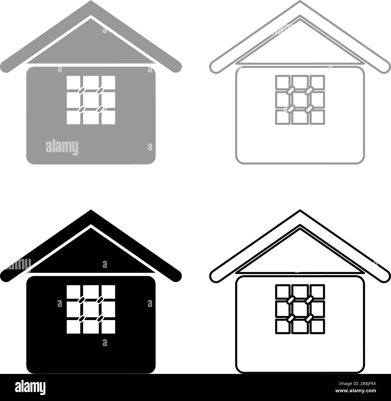 Prison jail gaol House with grate on window citadel home set icon grey black color vector illustration image simple solid fill outline contour line Stock Vector