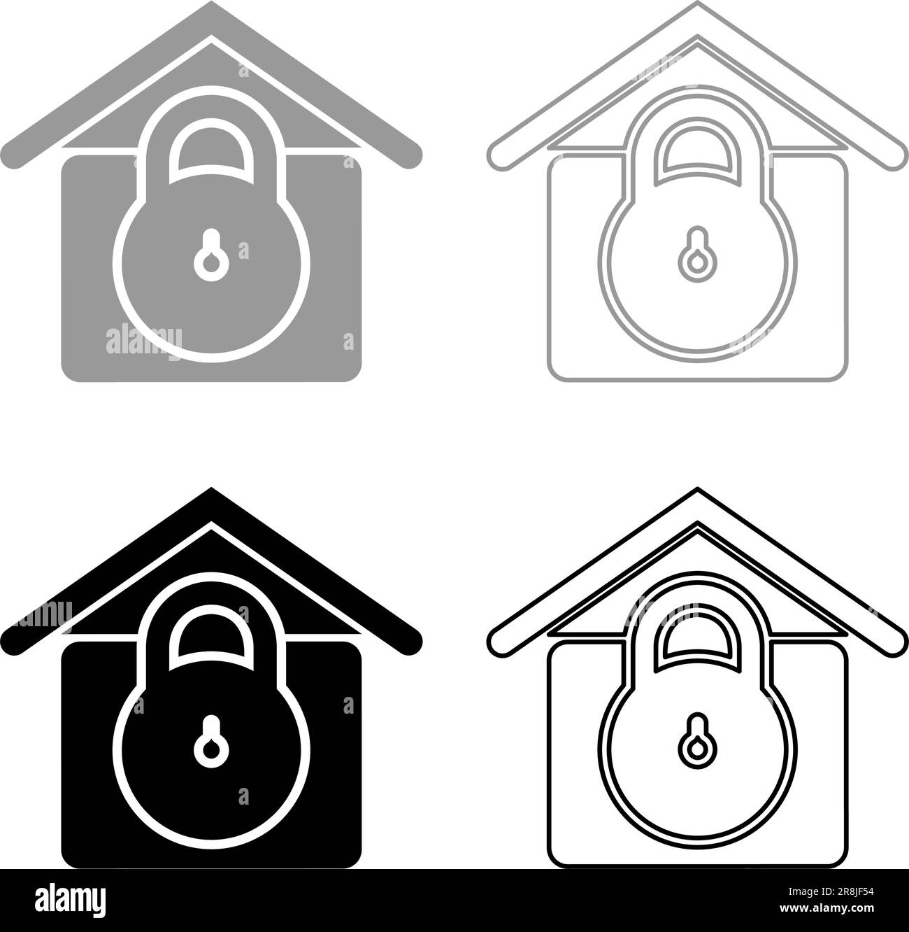Lock house home protection with locked padlock concept safety defense security set icon grey black color vector illustration image simple solid fill Stock Vector