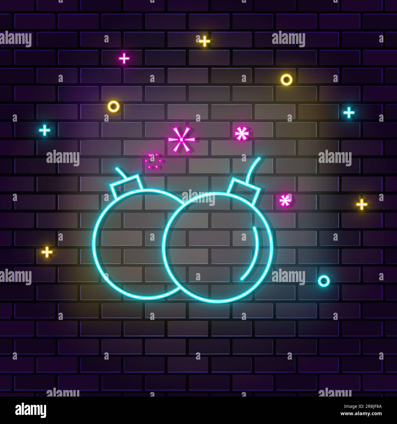 Bomb weapons detonation retro arcade neon on wall. Dark background brick wall neon icon Stock Vector