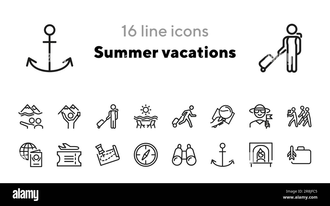 Summer vacations line icon set Stock Vector