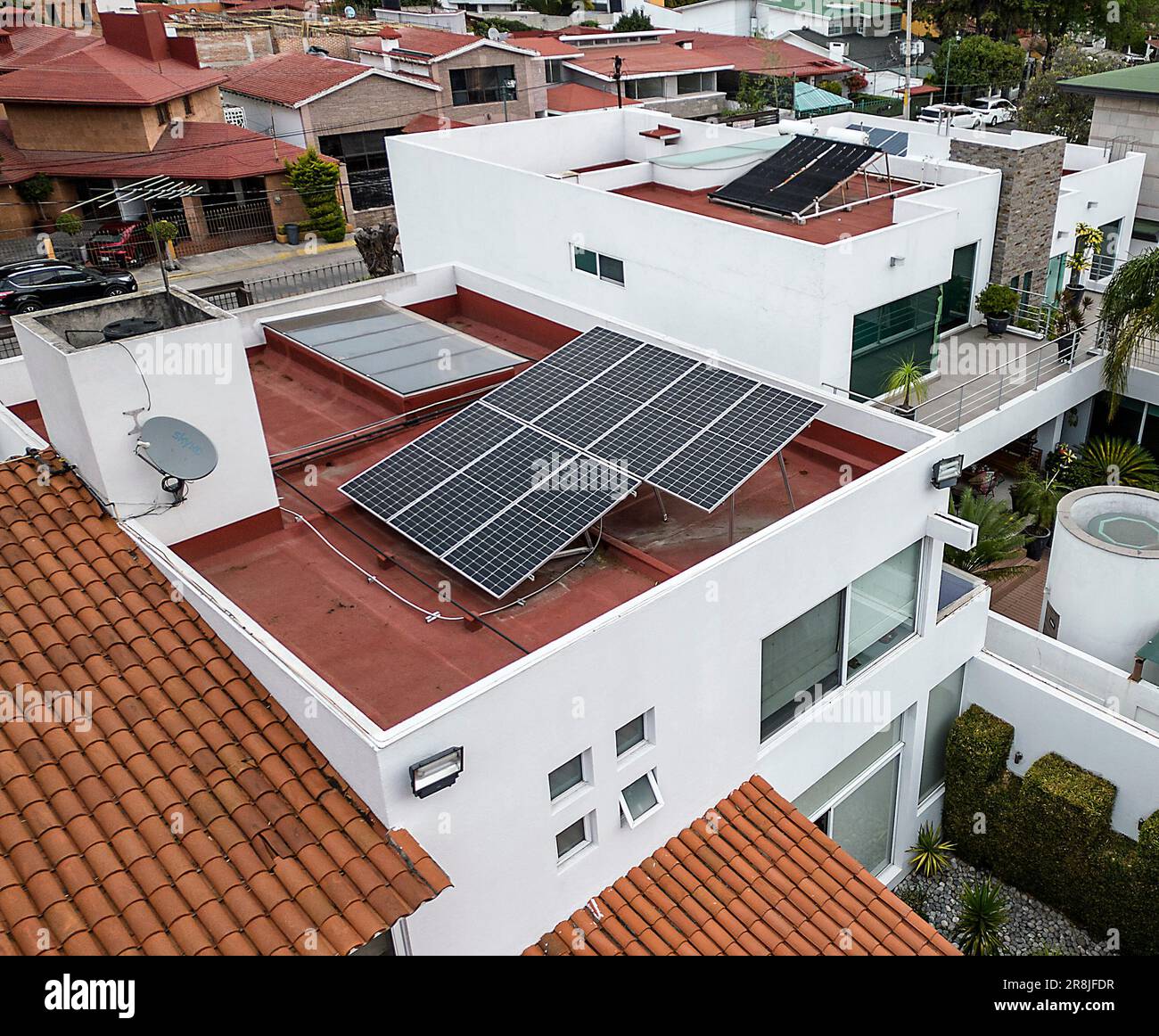 Solar Panels on rooftop Mexico City, Mexico Stock Photo