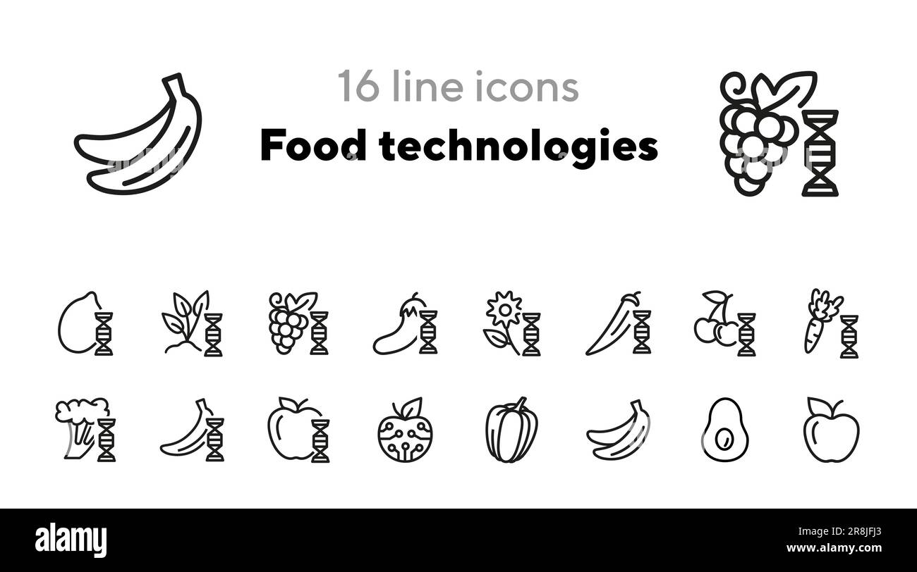 Food technologies line icon set Stock Vector