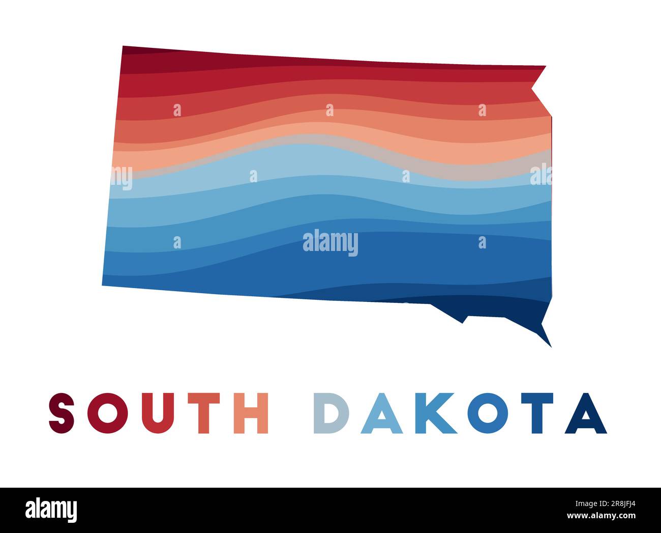 South Dakota map. Map of the us state with beautiful geometric waves in red blue colors. Vivid South Dakota shape. Vector illustration. Stock Vector